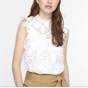 J. Crew Eyelet Ruffle Flutter Sleeve Top white
